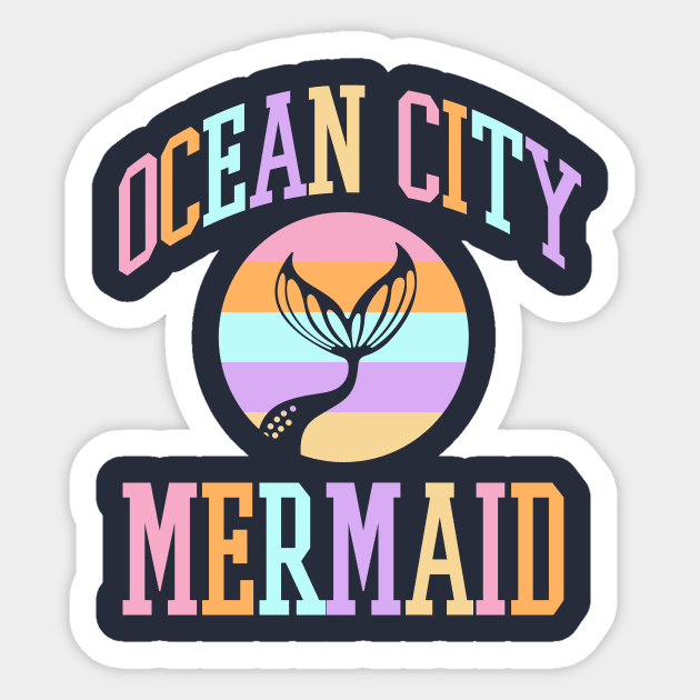 Ocean City Maryland Mermaid Retro Vintage Summer Vacation Sticker by PodDesignShop